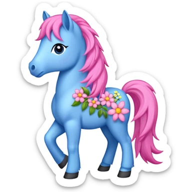 Blue pink pony with flowers standing  sticker