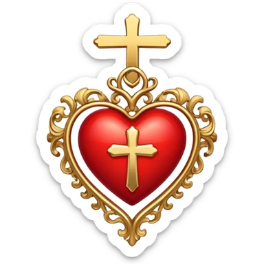 Red heart with gold cross sticker