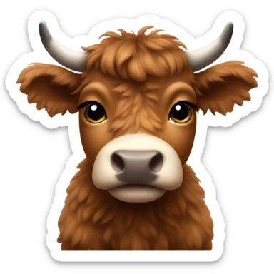brown fluffy baby scottish cow with a small bow on head sticker
