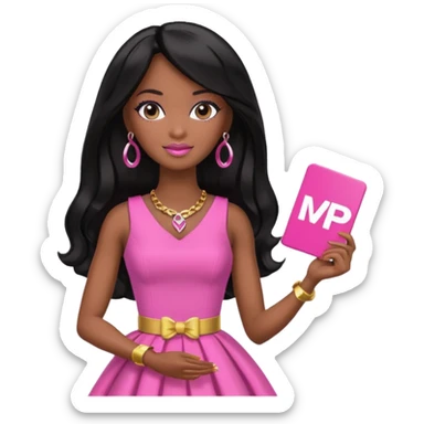 Black barbie, long black  hair, pink dress holding mvp sign  sticker