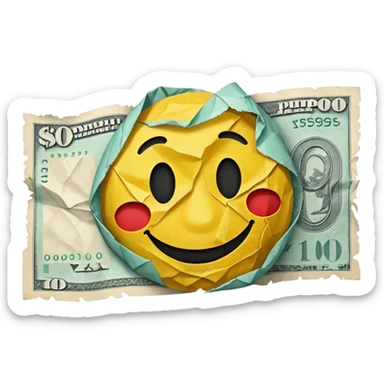 flying ruble banknote with a sad smiley face, dynamic, expressive style similar to 💸 emoji sticker