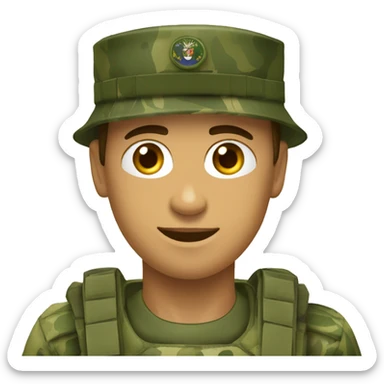 crie um emoji de um militar do exercito brasileiro com o camuflado típico sticker