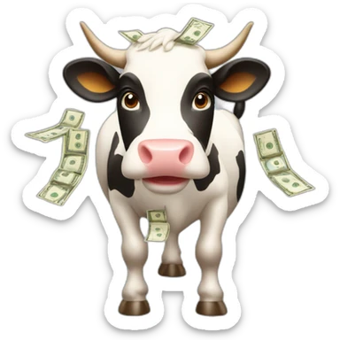 cow whit tons of money sticker