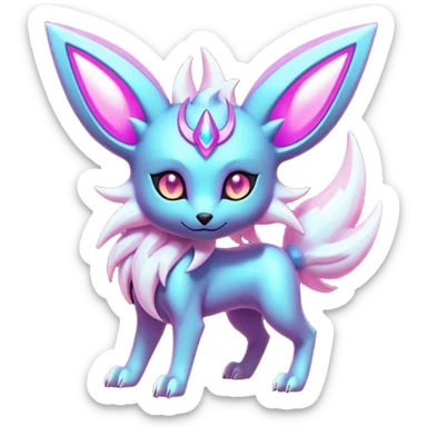 White and magenta pastel soft glossy smooth alloy divine holy legendary epic ethereal fantasy cyperpunk futuristic feral Manectric-Luxray-Umbreon-Espeon-Amaura-Electrike-fusion-creature  sticker