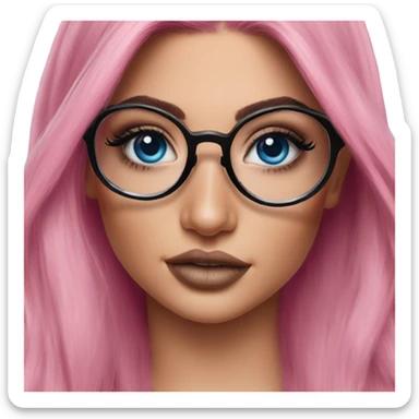 Photo Realistic kylie jenner stylish pink hair BLUE eyes and glasses posed sticker