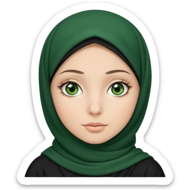 Muslim white round girl, green eyes, black hijab sticker