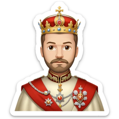 Tsar Nicholas II, imperial robes, crown, facial hair, historical Russian ruler sticker