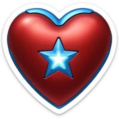 A red Iron Man heart with a glowing blue star in the center sticker
