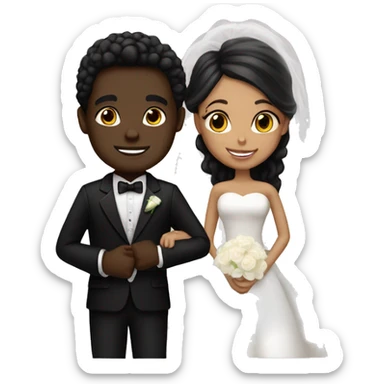 Light skin bride and dark skin groom in black suit sticker