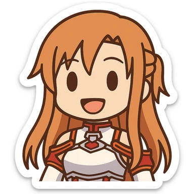 Sticker of Asuna from Sword Art Online in 3D cartoon style with a smiling expression, inspired by the reference image. sticker