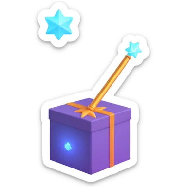 a 3D emoji style icon of a box with a glowing magic wand sticker