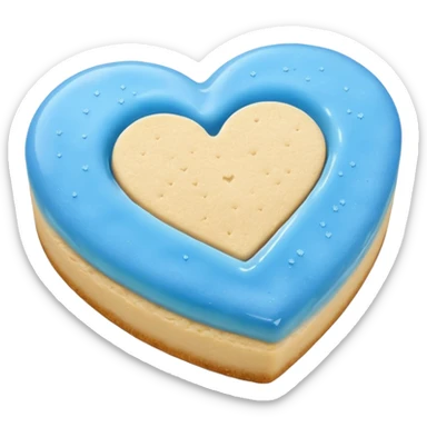 Realistic shortbread cookie in the shape of a heart with Carolina Blue color jelly middle filling and sprinkled powder sugar on top. sticker