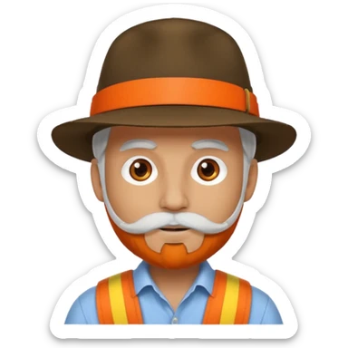 change the hat band with orange band and a red belt. change the facial hair to white.  sticker