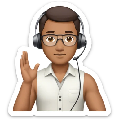 asian male movie director wear headset, torso sticker