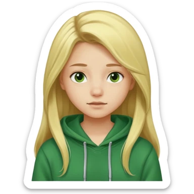 A blond teenage girl wearing a green hoodie and having long hair , looking popular  sticker