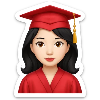 Graduate asian black hair with wavy hair long  with red sticker