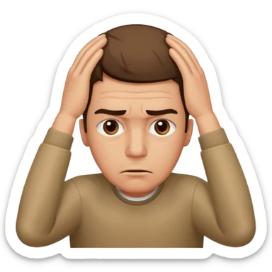 a worried man with the hands over the head sticker