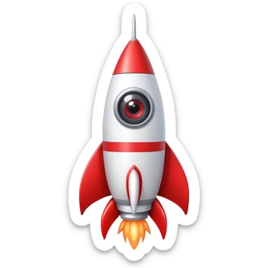 A red and white rocket with large cute eyes and eyelashes sticker