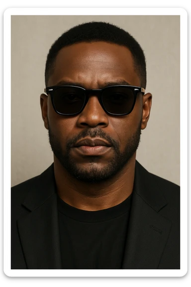 black man with sunglasses, headshot, confident, neutral background sticker