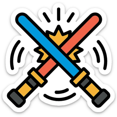 blue and red lightsabers colliding at the center, energy burst and motion streaks sticker