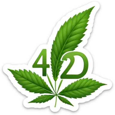 number 420 in focus with a green hemp leaf behind sticker