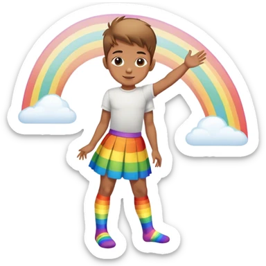 Boy wearing a skirt and rainbow tights  sticker