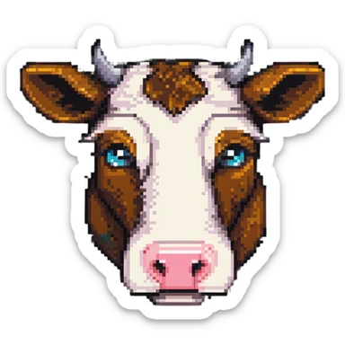 ultra-minimal blocky Minecraft cow head emoji with one large colorful square pixel, extremely simple, abstract, playful, childlike sticker
