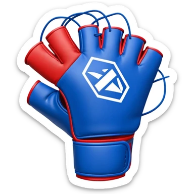 An MMA cage glove, half red and half blue, symbolizing both fighters, surrounded by a simplified octagon shape, dynamic energy lines, minimal and sharp design sticker
