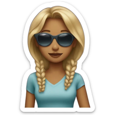 woman with sunglasses and a boy sticker