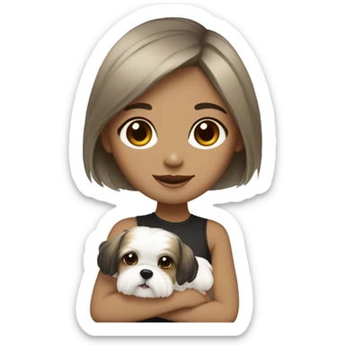 Tan girl with black hair holding white shih tzu with light brown spots sticker