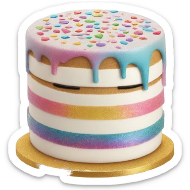 Realistic cake with colorful glitter sticker