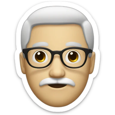 White guy with black hair, round glasses, a moustache and a little beard sticker