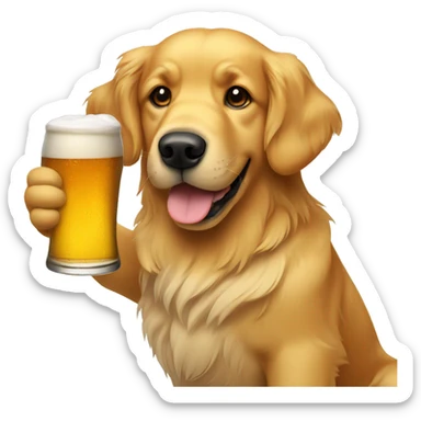 Golden retriever drinking a beer sticker