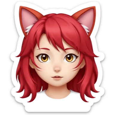 cute anime cat-girl with cat ears, red blowing hair sticker