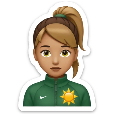 ​"A high-resolution mosaic of a girl with determined eyes and a high brown ponytail, meticulously crafted from thousands of tiny emojis."
​"The art captures her forest-green tracksuit and a sun-drenched, blurred background using creative emoji shading." sticker