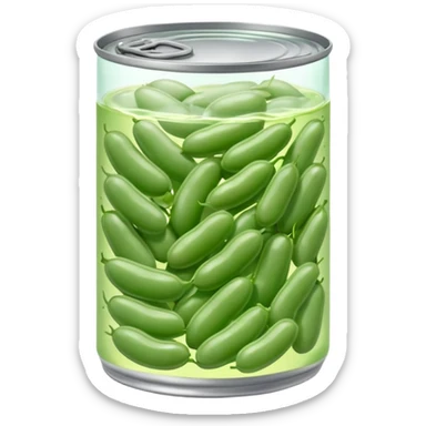 open metal can with pale green oval beans in clear liquid, no label or extras, soft lighting, subtle shadows, emoji scale sticker