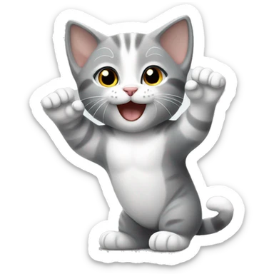 Gray and white kitten with arms up  sticker