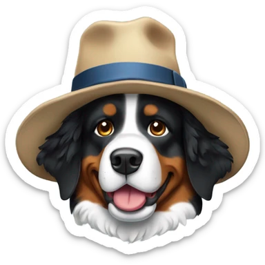 Bernese mountain dog wearing a hat sticker