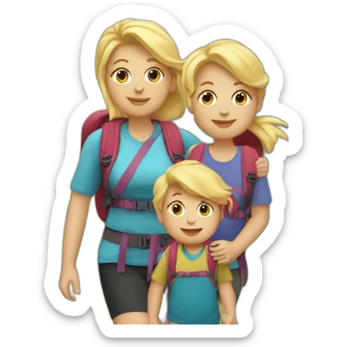 Mom hiking with toddler and Baby blond hair sticker