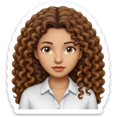 Woman light brown skin long dark curly hair sticker
