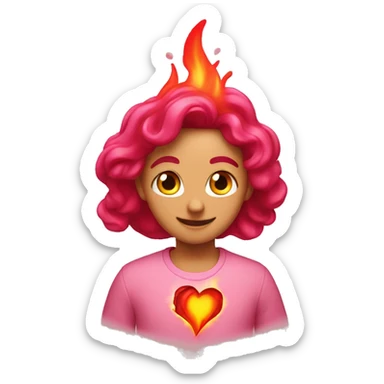 Corazón rosa con fuego sticker