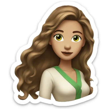 young woman beige skin green eyes with long voluminous brown hair sticker