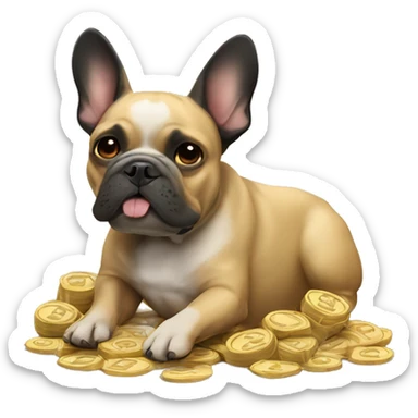 Black-and-tan French bulldog burying money  sticker