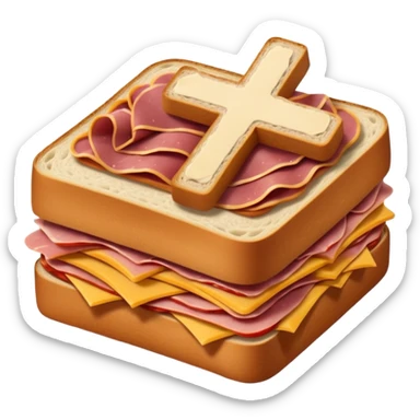 a sandwich with a cross on it sticker