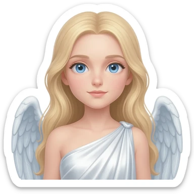 Guardian Angel from Christian Mythology with blue eyes, long blonde hair, white metallic toga sticker