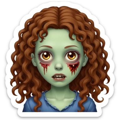 girl zombie with long brown curly hair sticker
