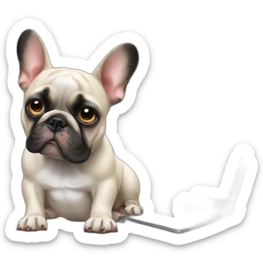 Unhappy FRENCH BULLDOg with laptop and mouse sticker