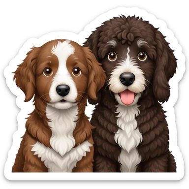 2 dogs, one is a brown Aussie doodle. the other is a black Berenedoodle with white eyebrows . Make both same size sticker