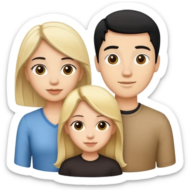 Family - Woman: Light Skin Tone and black hair, Girl: Light Skin Tone and blonde hair, Boy: Light Skin Tone and brown hair sticker