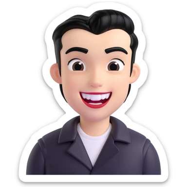 white tooth with slicked-back black hair, shiny gel, classic greaser style, playful expression sticker